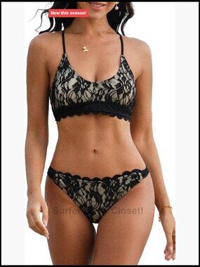 Women's Lace Bikini Set 2 Piece Cross Back Scalloped Bathing Suit